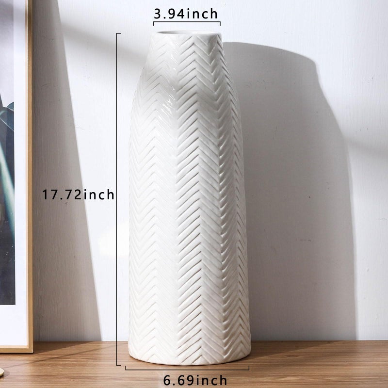 hjn Large White Vase for Flowers Ceramic Vase for Home Decor Tall Vases for Your Floor/Kitchen/Office/Living Room/Table- White Texture(Large) - Image 4